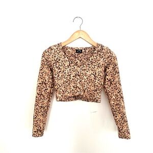The Upside Animal-Print Long Sleeve Crop Top - Neutral Beige Speckle